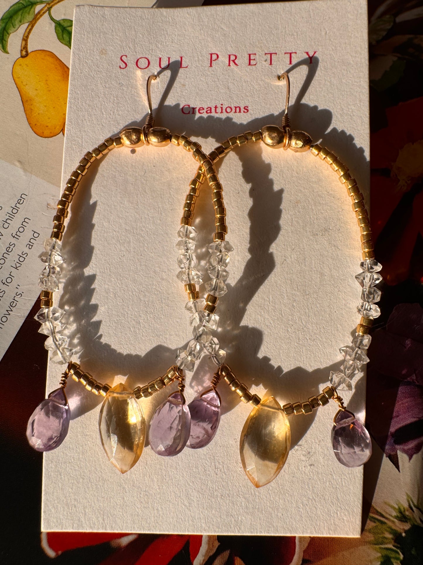 Soul Pretty Citrine + Amethyst + Herkimer Handmade Gold Fill Earrings - Moon Room Shop and Wellness