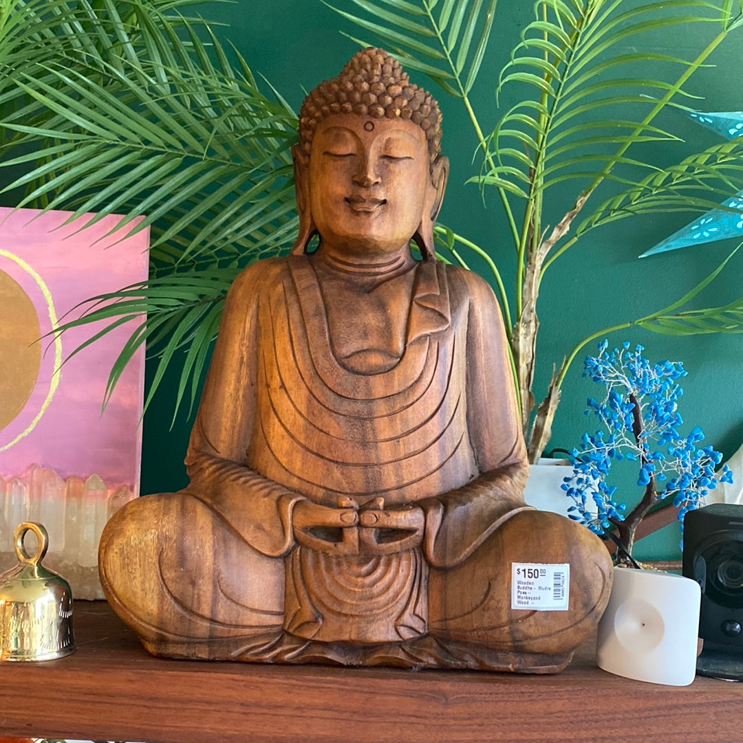 Wooden Buddha- Mudra Pose- Monkeypod Wood - Indonesia - Moon Room Shop and Wellness