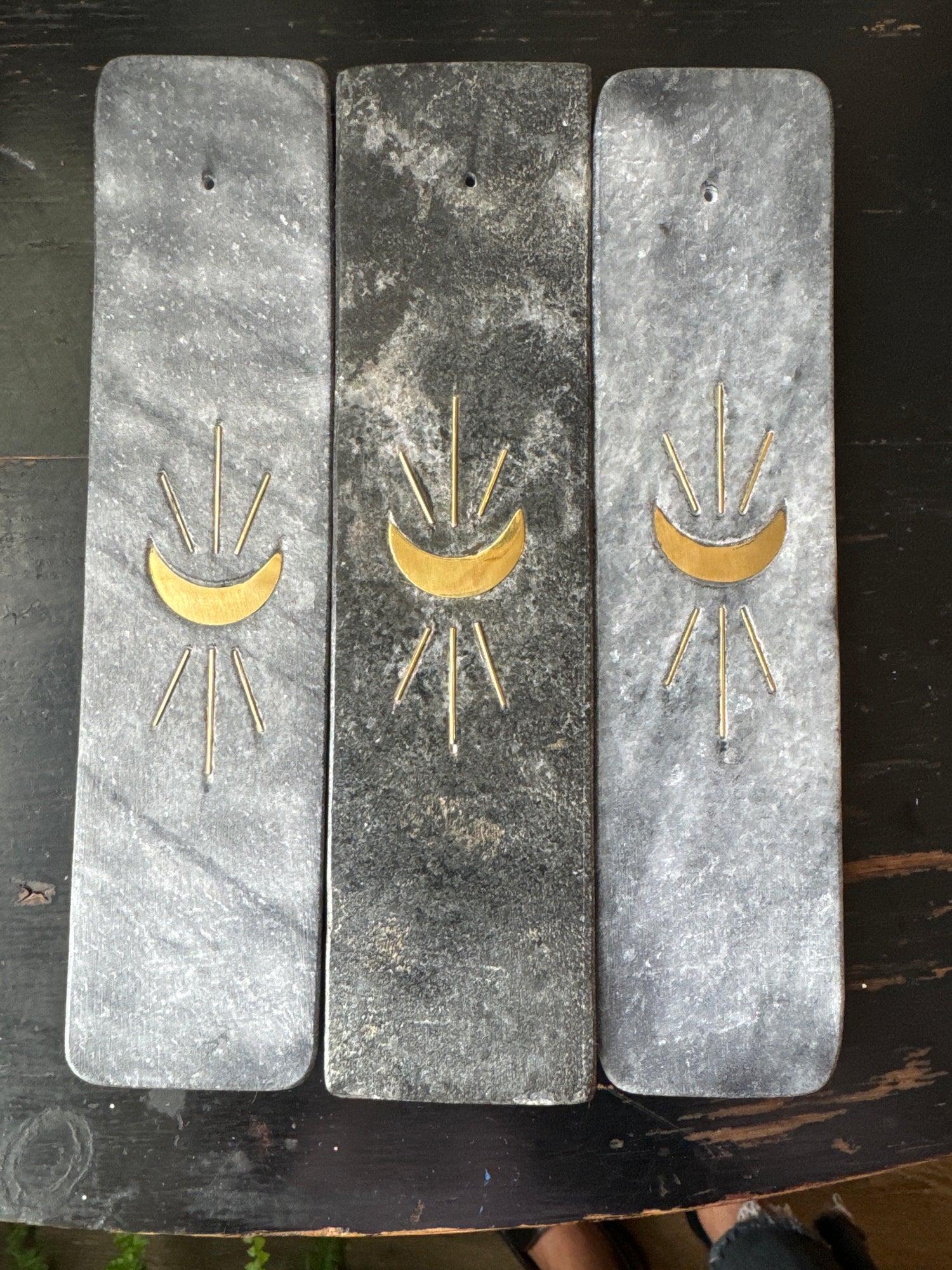 Indukala Moon Phase Incense Holder - Black Carved Marble - Moon Room Shop and Wellness