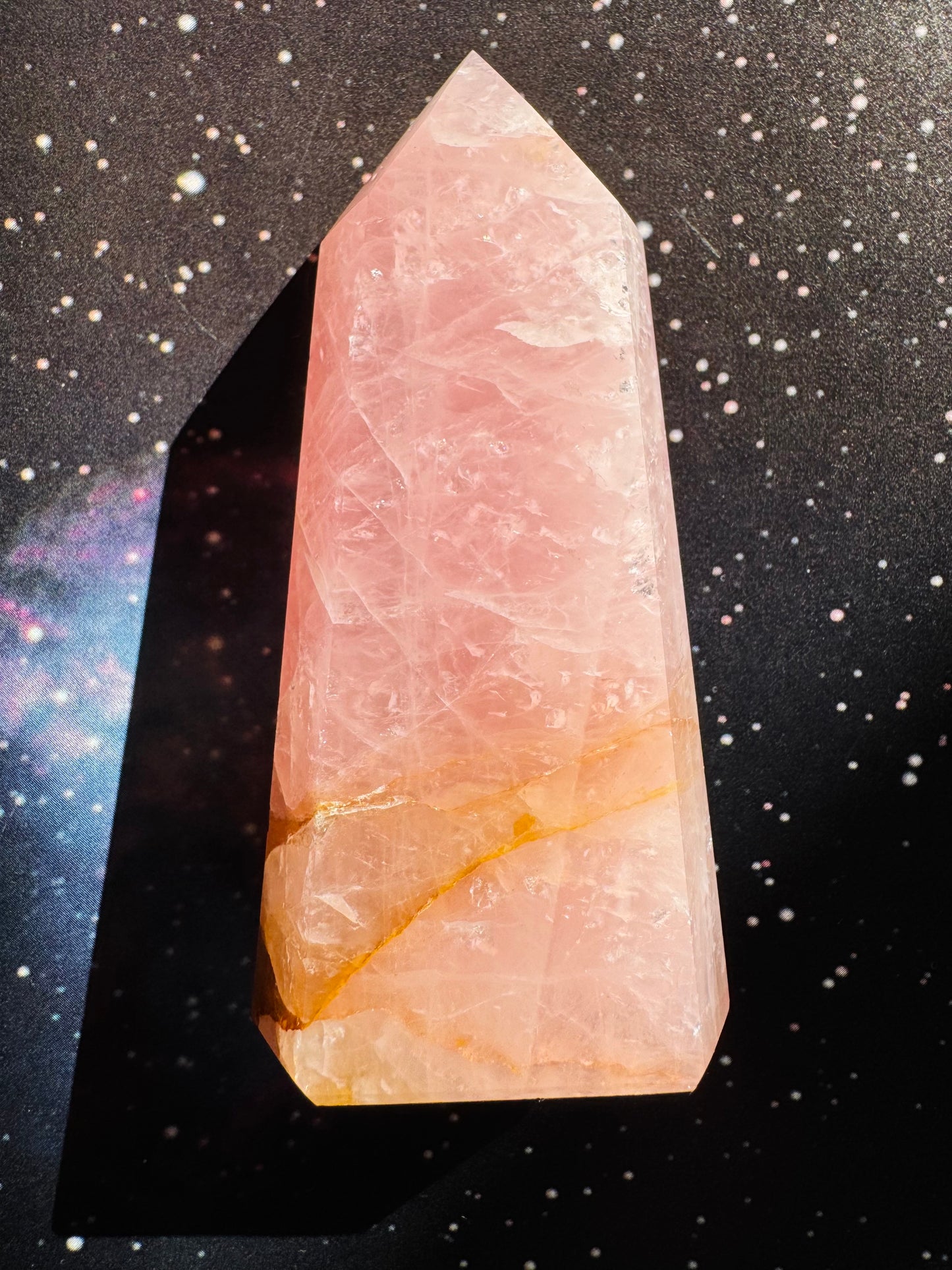 Rose Quartz w/ Golden Healer Tower 184 g Brazil - Moon Room Shop and Wellness