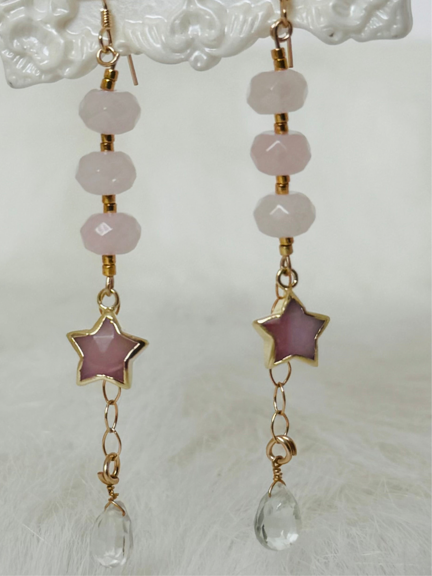 Soul Pretty Pink Opal  + Rose Quartz Gold Fill Droplet Earrings - Moon Room Shop and Wellness