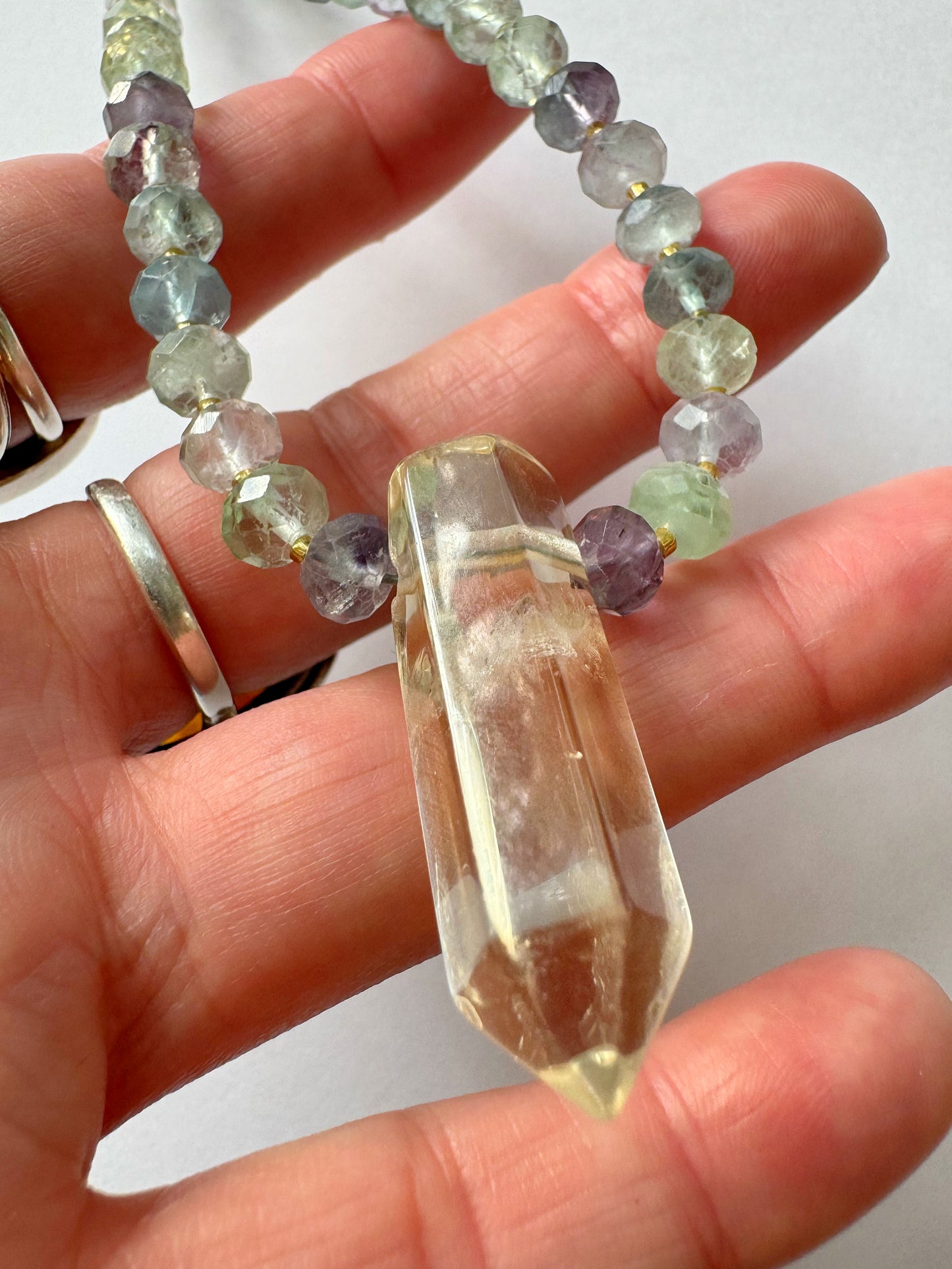 Handmade Fluorite + Citrine Point Healing Gemstone Necklace - Moon Room Shop and Wellness