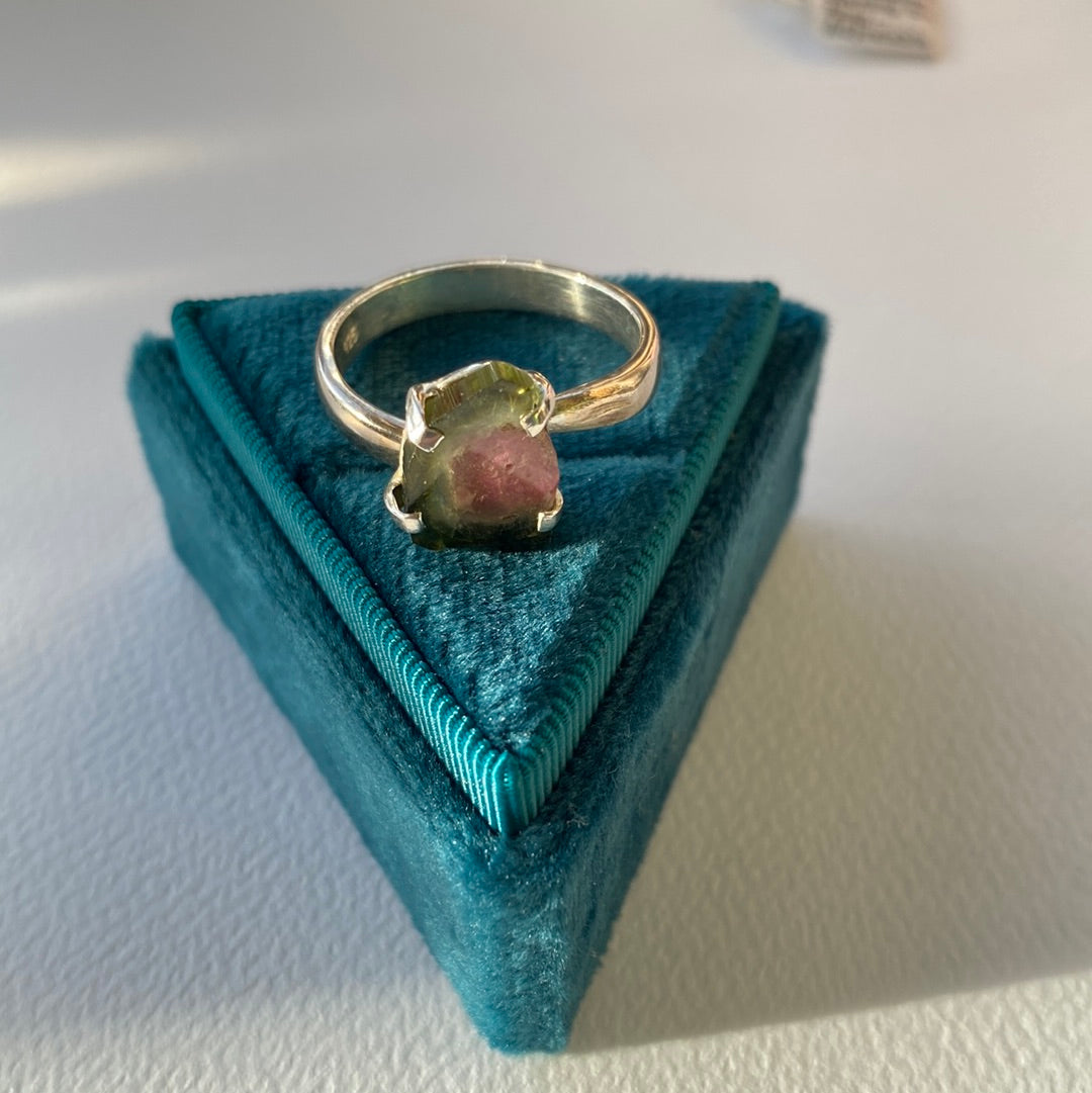 Watermelon Tourmaline Sterling Silver Ring- Adjustable - Moon Room Shop and Wellness
