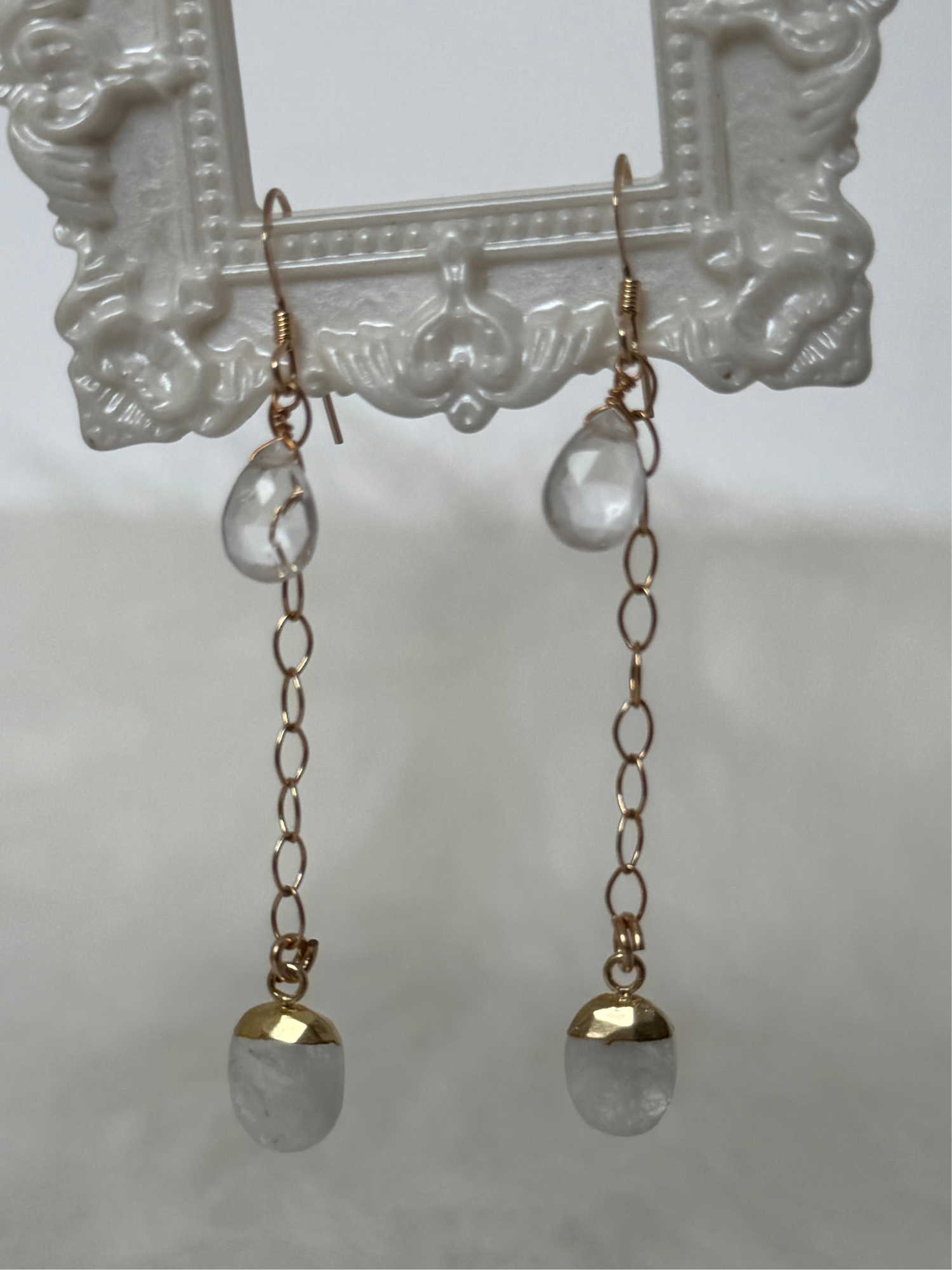 Soul Pretty Moonstone + Clear Quartz Gold Fill Droplet Earrings - Moon Room Shop and Wellness