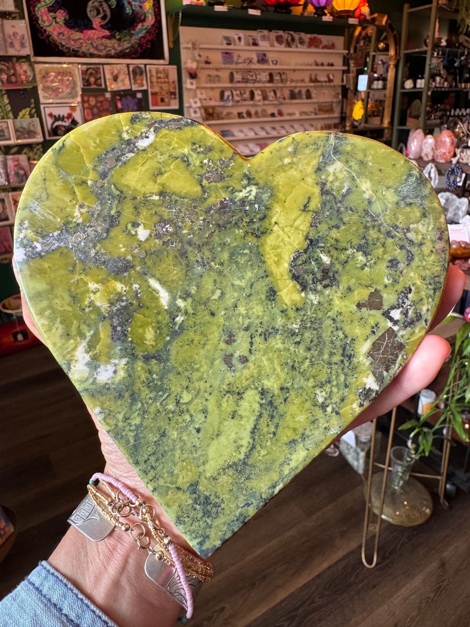 Serpentine with Pyrite Heart 3.29 lb- Mexico- Beauty! - Moon Room Shop and Wellness