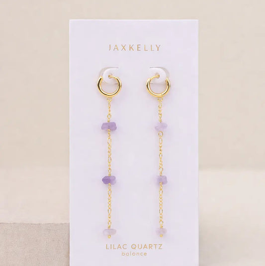 Raw Lilac Quartz Chain Droplet Earrings - Moon Room Shop and Wellness
