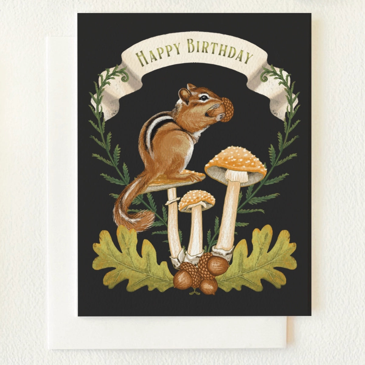Chipmunk & Mushrooms Autumn Woodland Birthday Card by Folk Meadow - Moon Room Shop and Wellness