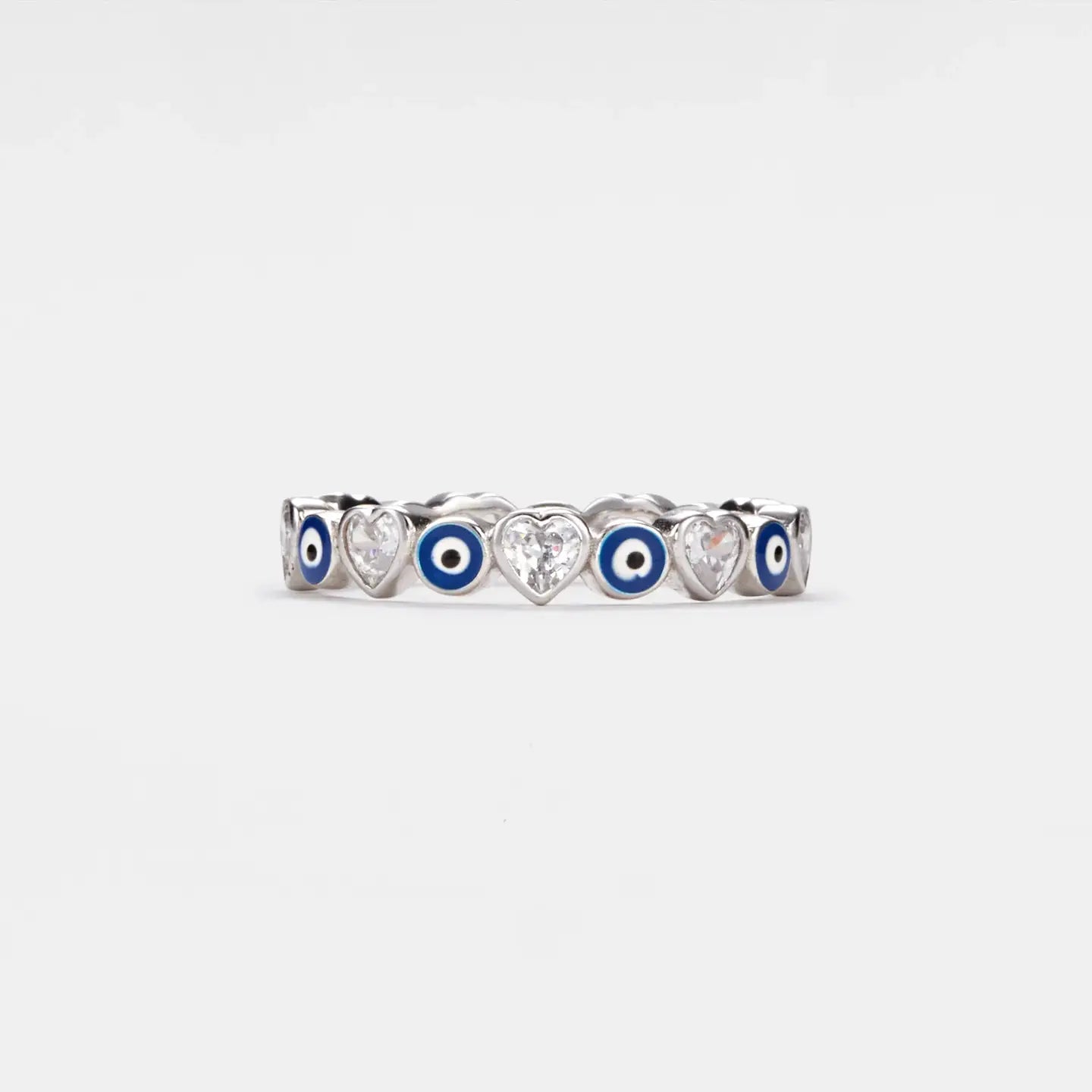 Turkish Evil Eye Heart Eternity Ring Size 8 in 925 Sterling Silver - Moon Room Shop and Wellness