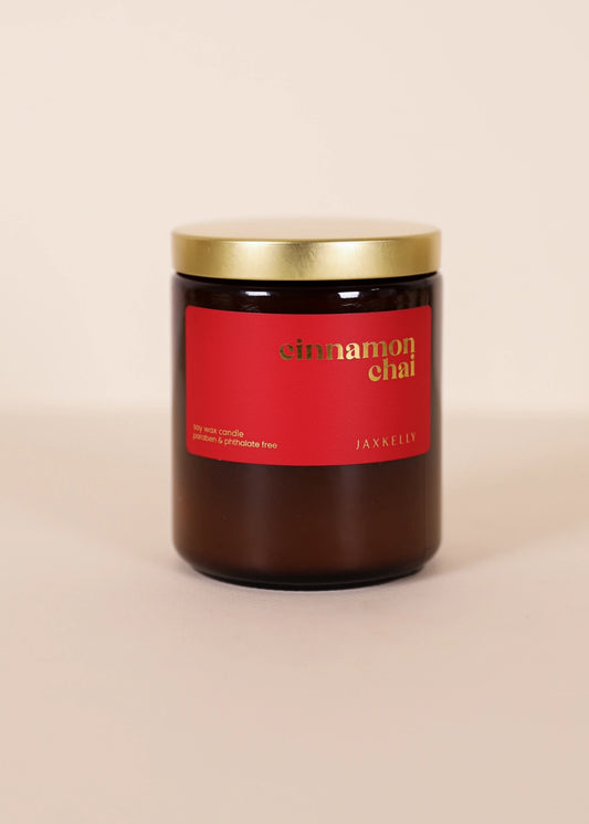 9 oz - Cinnamon Chai Holiday Candles - Amber - Moon Room Shop and Wellness