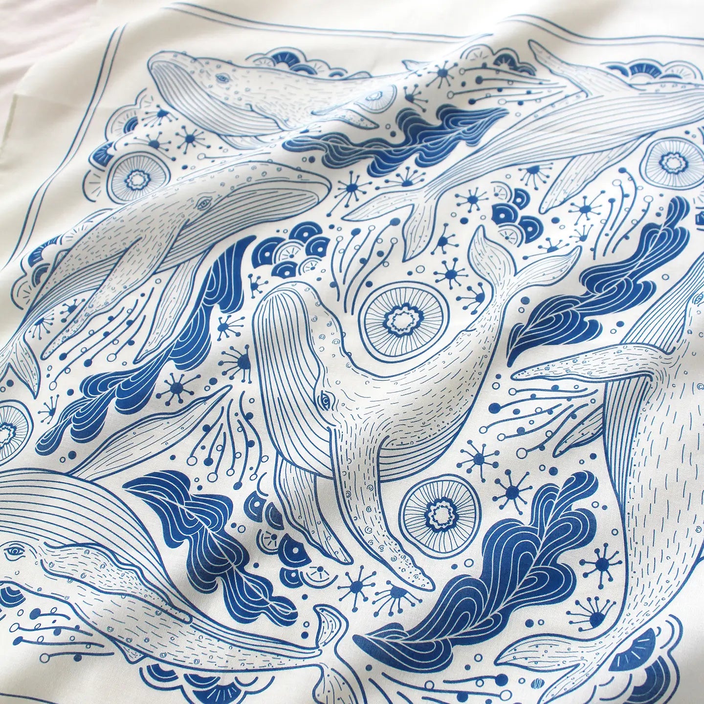 Whale, and the Ocean Bandana Scarf (Off-White)22x22 by sol&mar art co. - Moon Room Shop and Wellness