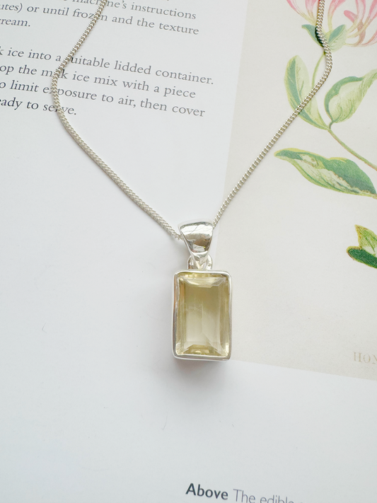 Citrine Sterling Silver Pendant w Chain - Moon Room Shop and Wellness