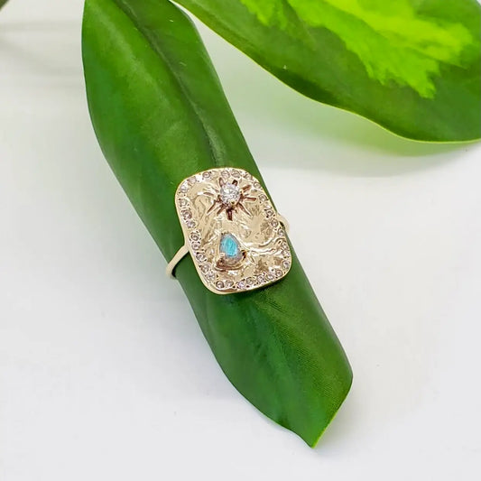 Crystallized Moon and Star Ring in Brass Sizes 6, 7