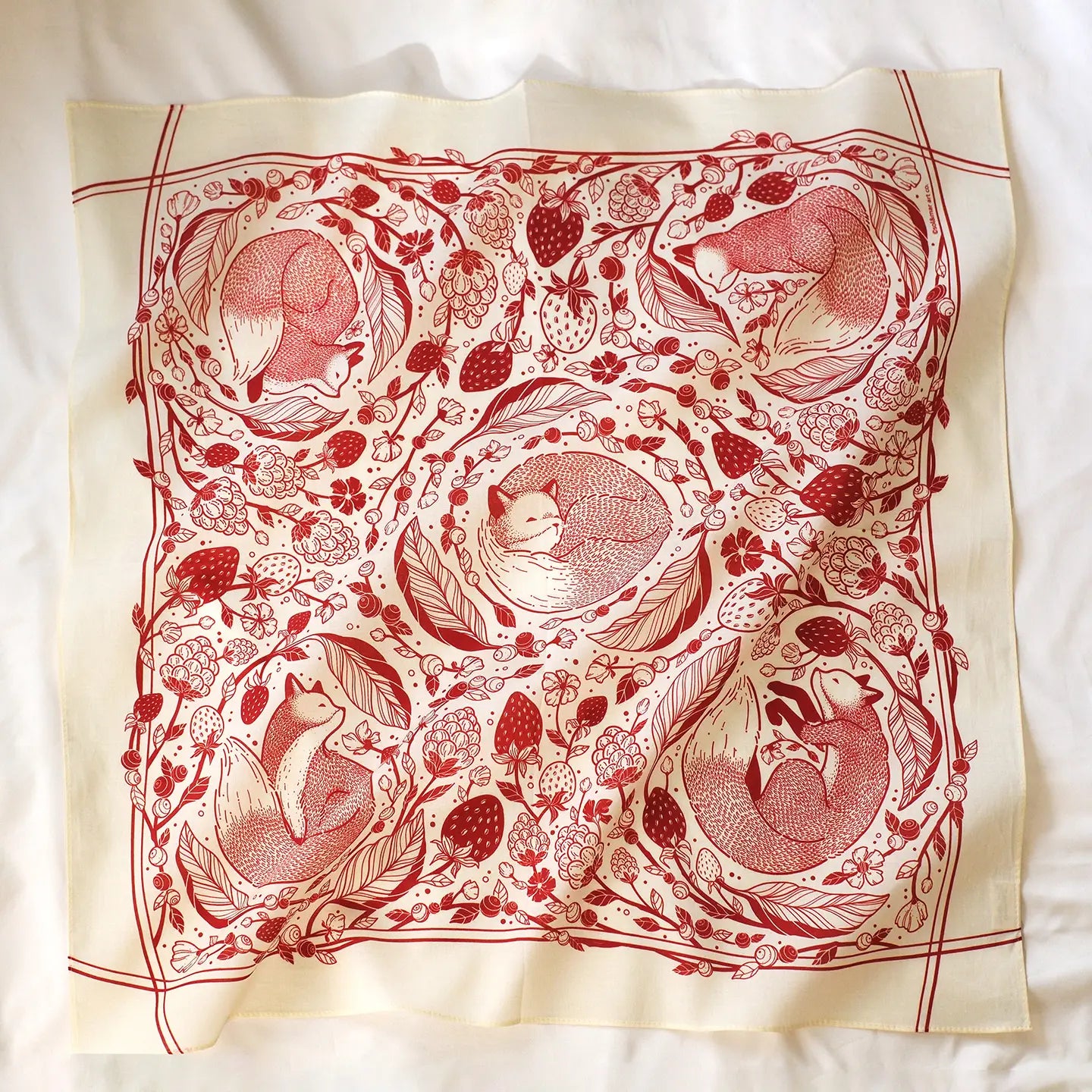 Fox&Berry Bandana Scarf (Off-White) 22"x22"  by sol&mar art co. - Moon Room Shop and Wellness