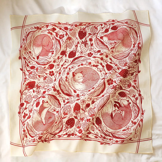 Fox&Berry Bandana Scarf (Off-White) 22"x22"  by sol&mar art co. - Moon Room Shop and Wellness