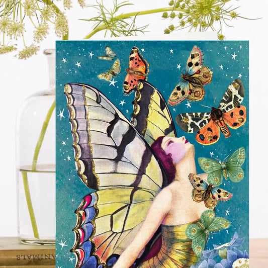 Hand Glittered Butterfly Lady Blank Greeting Card - Moon Room Shop and Wellness