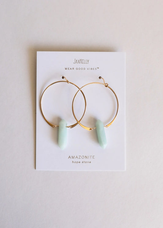 Amazonite Hoops 18 kt Gold Plated Brass w Sterling Posts - Moon Room Shop and Wellness