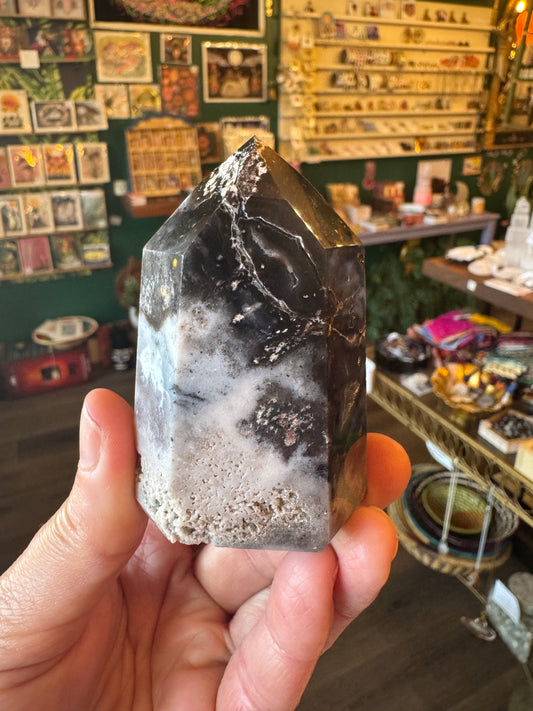 Chalcedony & Druzy Quartz Tower 167 g Brazil - Moon Room Shop and Wellness