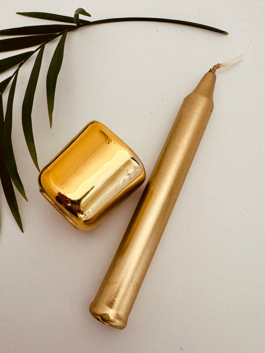 Ceramic Chime Candle Holder- Gold - Moon Room Shop and Wellness