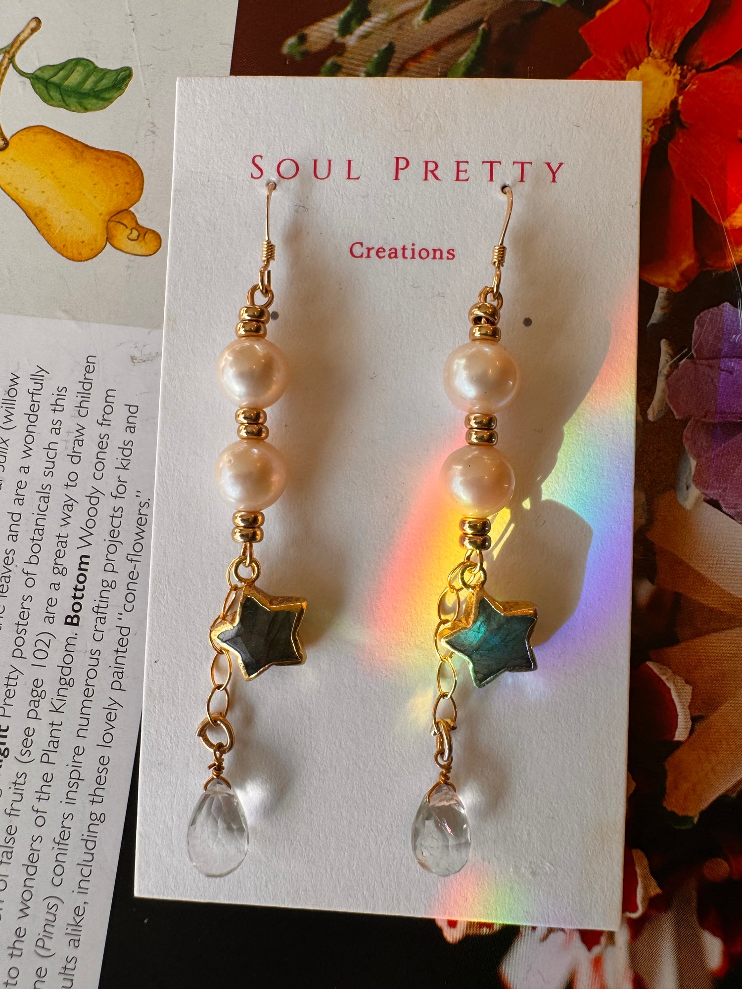 Soul Pretty Labradorite Star + Pearl + Quartz Gold Fill Droplet Earrings - Moon Room Shop and Wellness