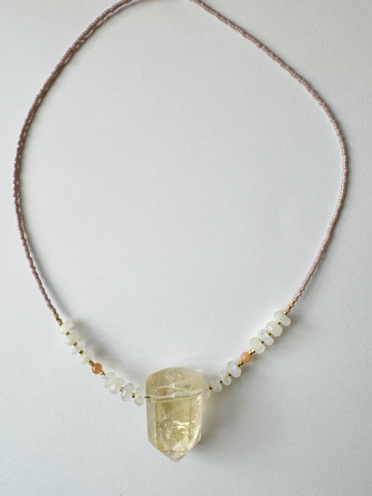 Natural Citrine + Moonstone + Sunstone Gold Fill Necklace - Moon Room Shop and Wellness