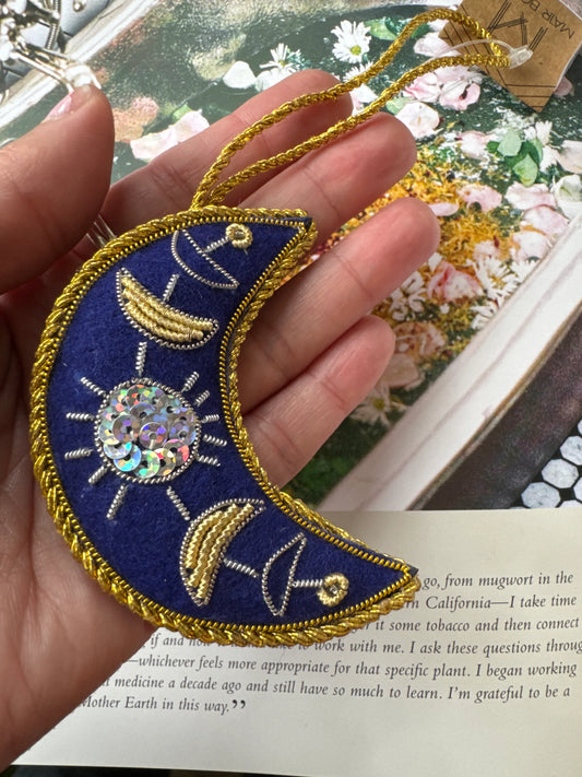 Larissa Plush Crescent Moon Felt Ornament - Embroidered - Moon Room Shop and Wellness