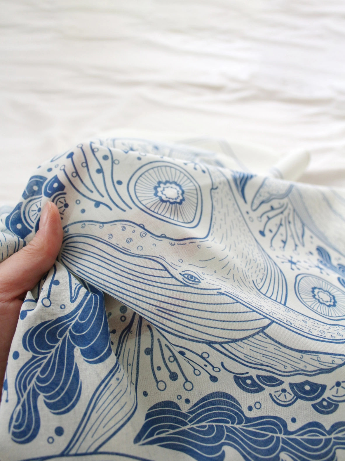 Whale, and the Ocean Bandana Scarf (Off-White)22x22 by sol&mar art co. - Moon Room Shop and Wellness