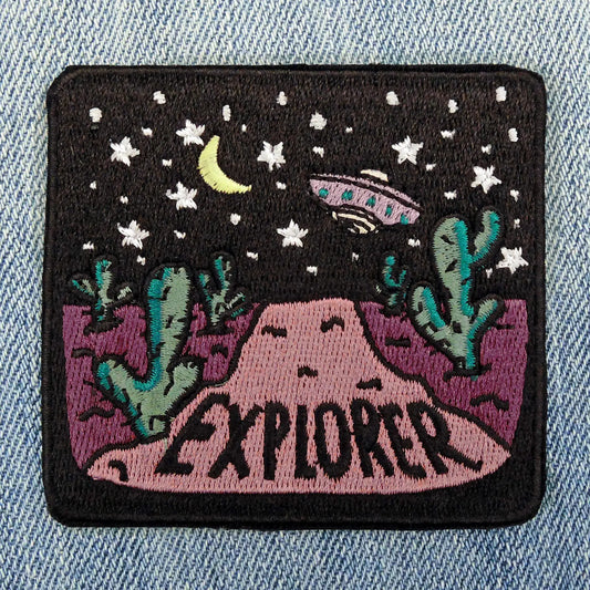 Desert Night Ufo, Stars Explorer Embroidered Iron-On Patch - Moon Room Shop and Wellness