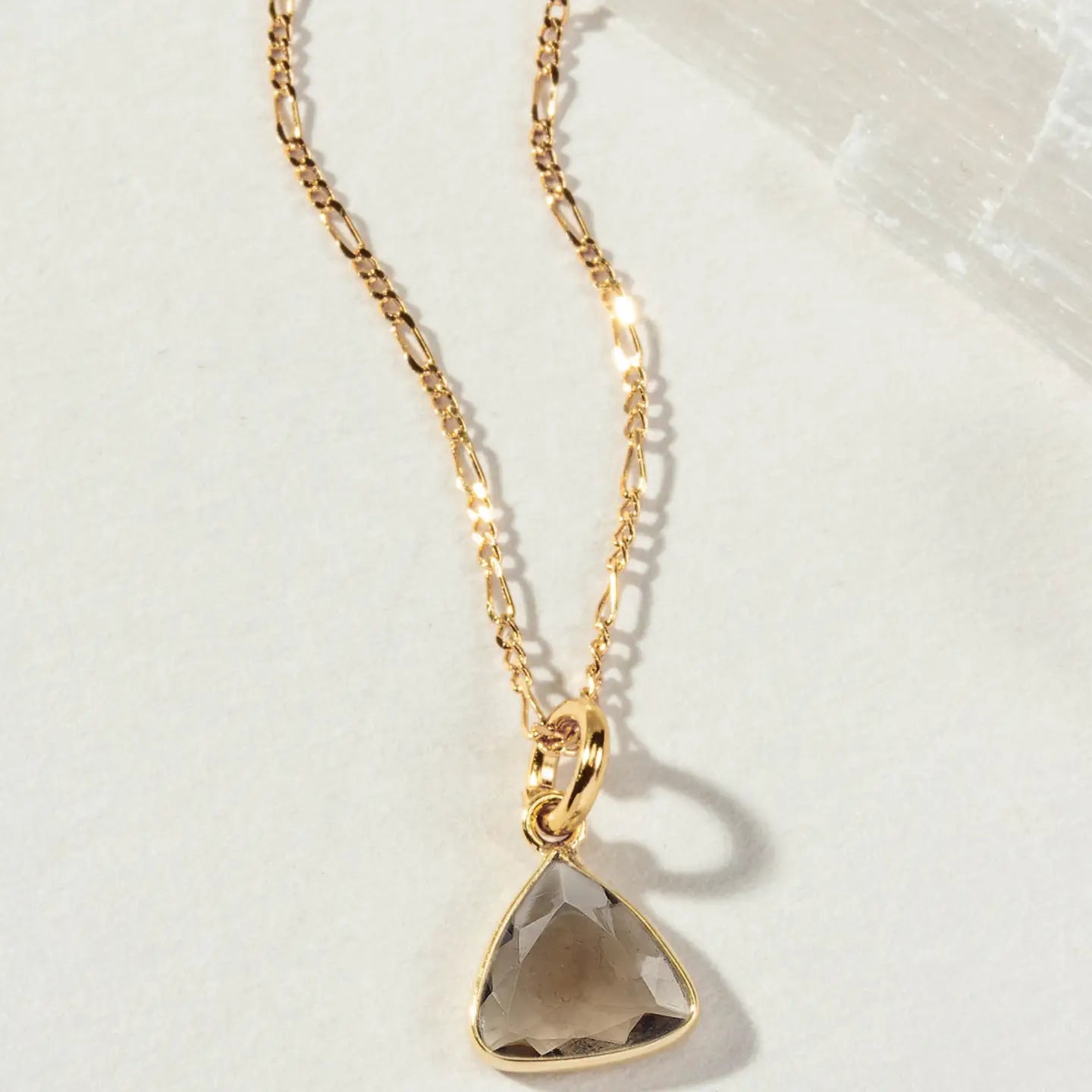 Smoky Quartz Triangle Dainty  Necklace in Gold Plated Brass - Moon Room Shop and Wellness