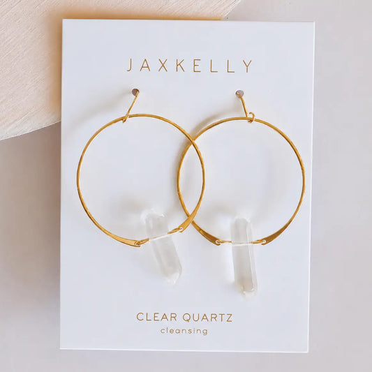 Clear Quartz Hoops 18kt Gold Plated Brass