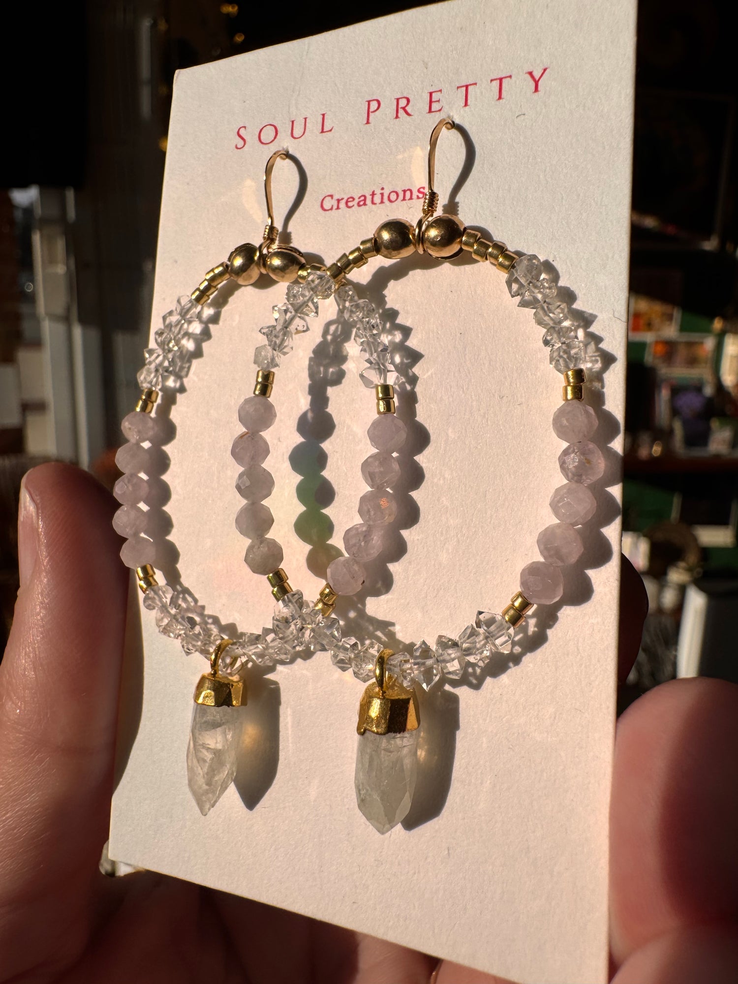 Soul Pretty Moonstone + Quartz + Kunzite  Handmade Gold Fill Earrings - Moon Room Shop and Wellness