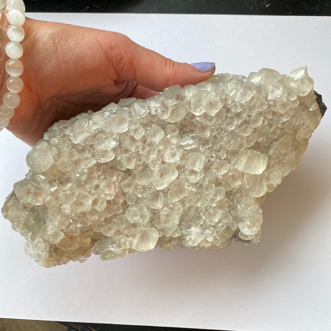 Beautuful Calcite Specimen (U.V. Reactive!) with Wood Stand - Moon Room Shop and Wellness