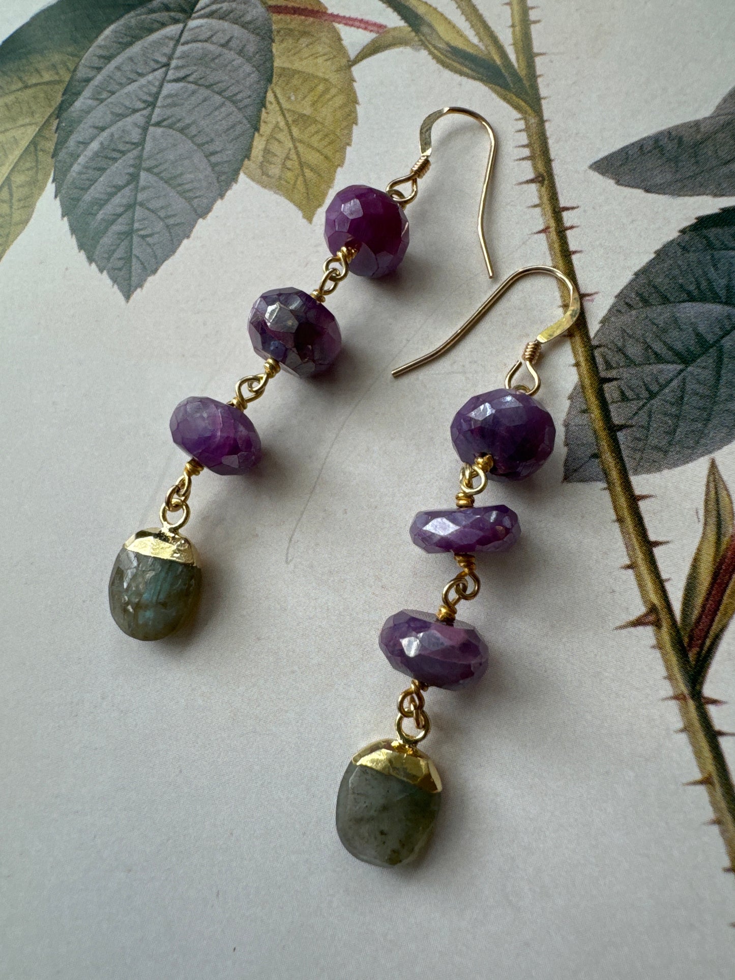 Labradorite and Dyed Faceted Chalcedony Handmade Earrings - Moon Room Shop and Wellness