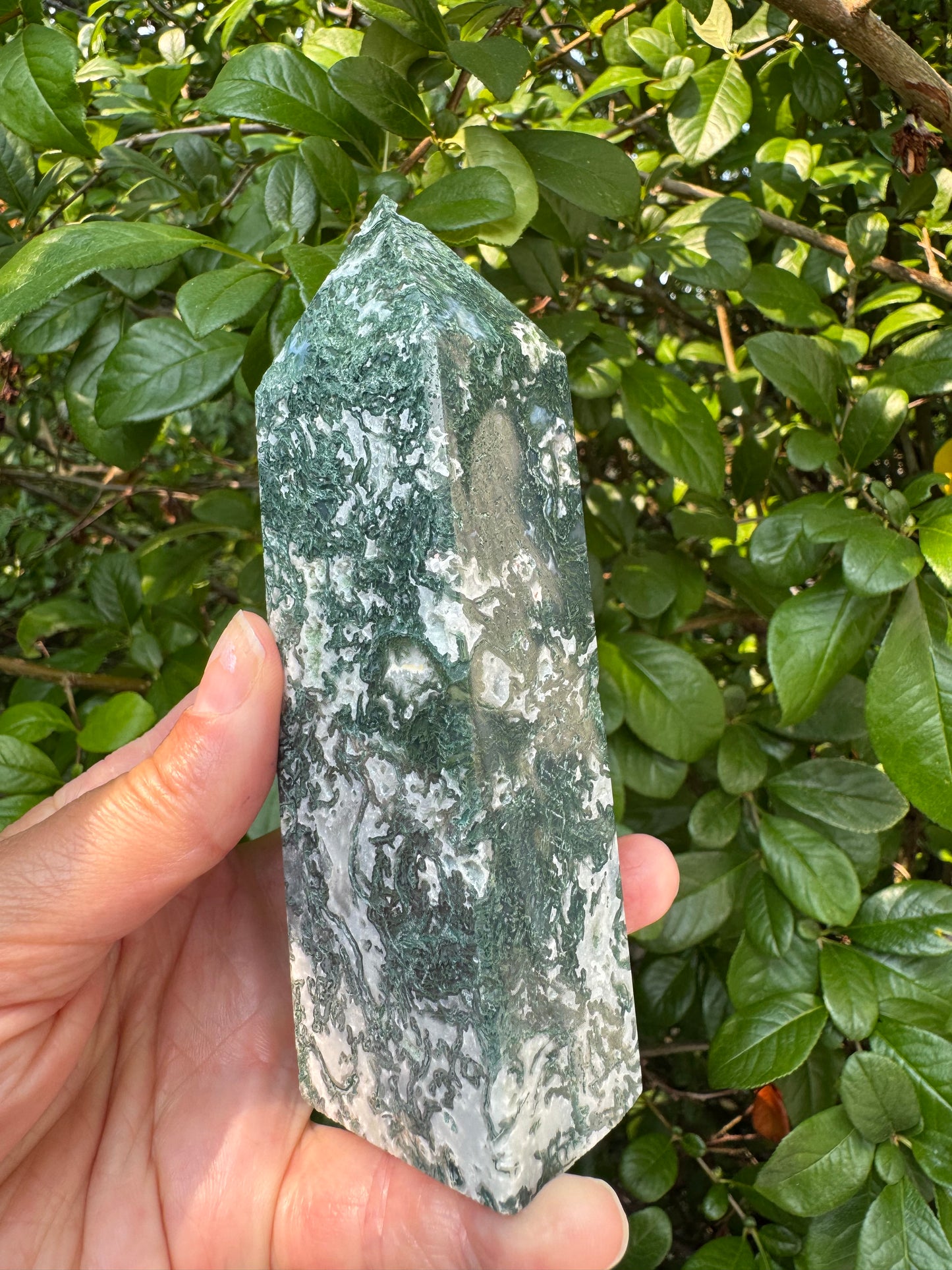 Moss Agate Tower 310 g - Moon Room Shop and Wellness