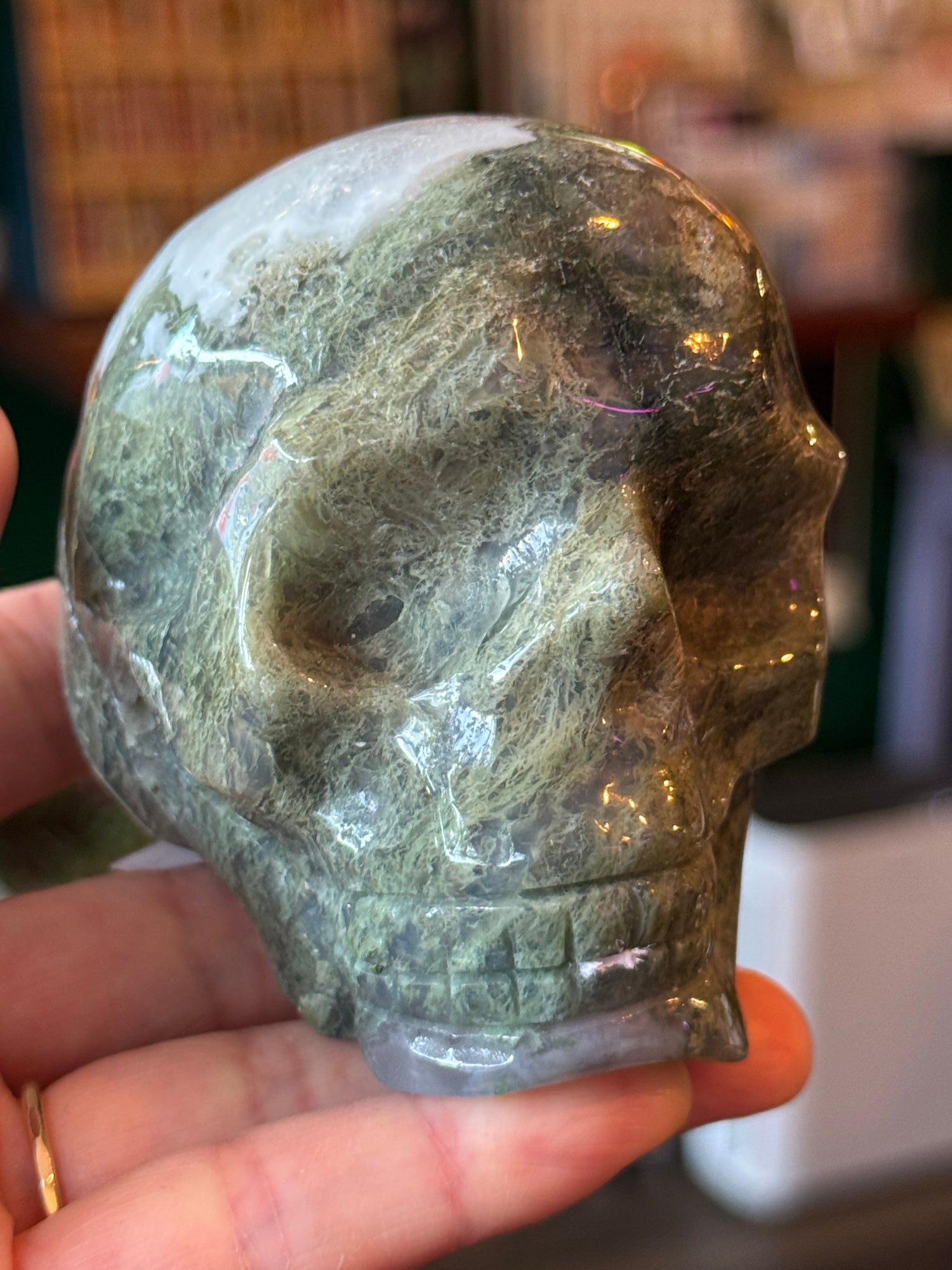 Moss Agate Skull- 404 g - China - Moon Room Shop and Wellness