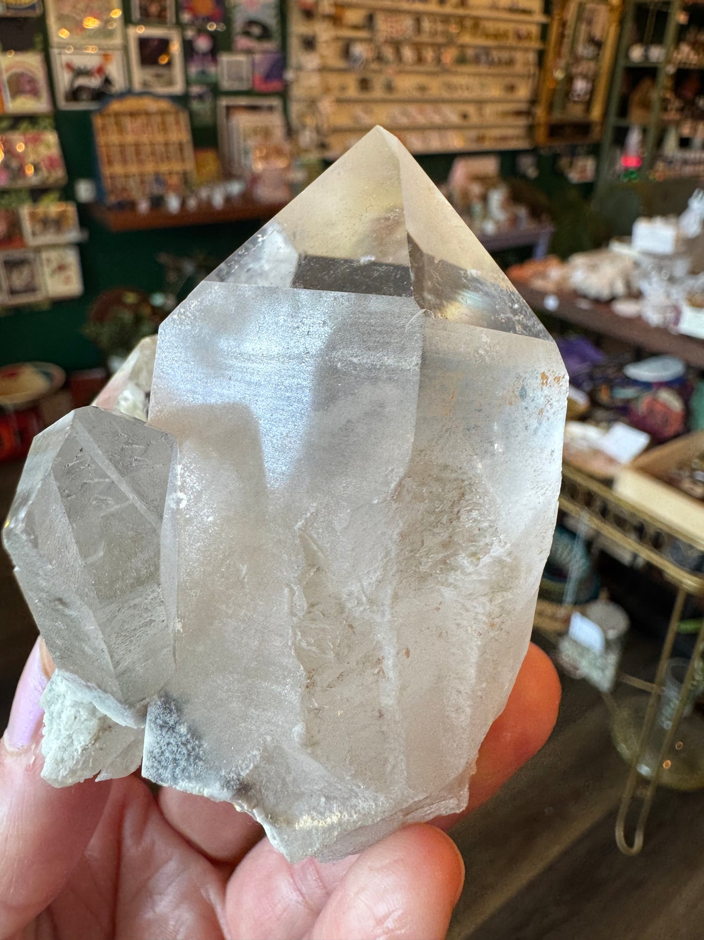 Clear Quartz Double Point (w sulfur + rainbows! ) 284 g Brazil Beauty! - Moon Room Shop and Wellness