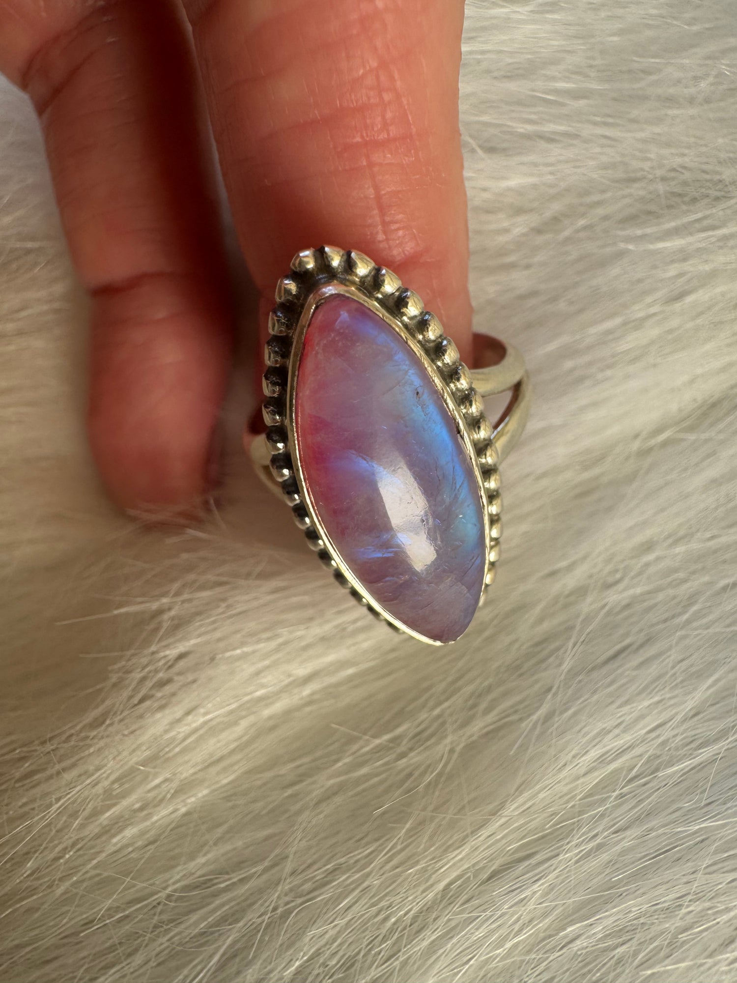 Pink Rainbow Moonstone 925 Sterling Silver Ring Size 8.25 - Moon Room Shop and Wellness