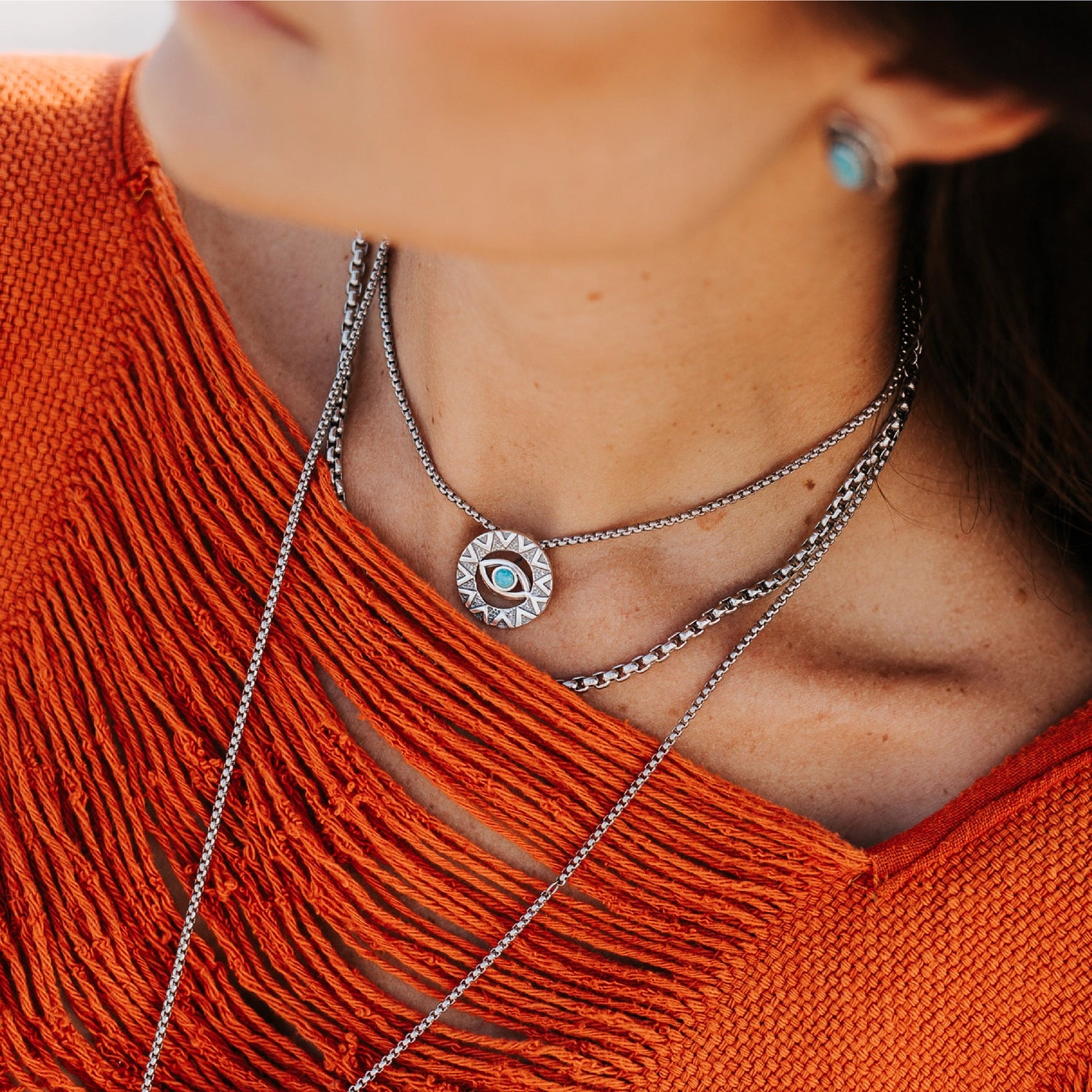 Evil Eye Turquoise Necklace- Sterling Silver - Moon Room Shop and Wellness