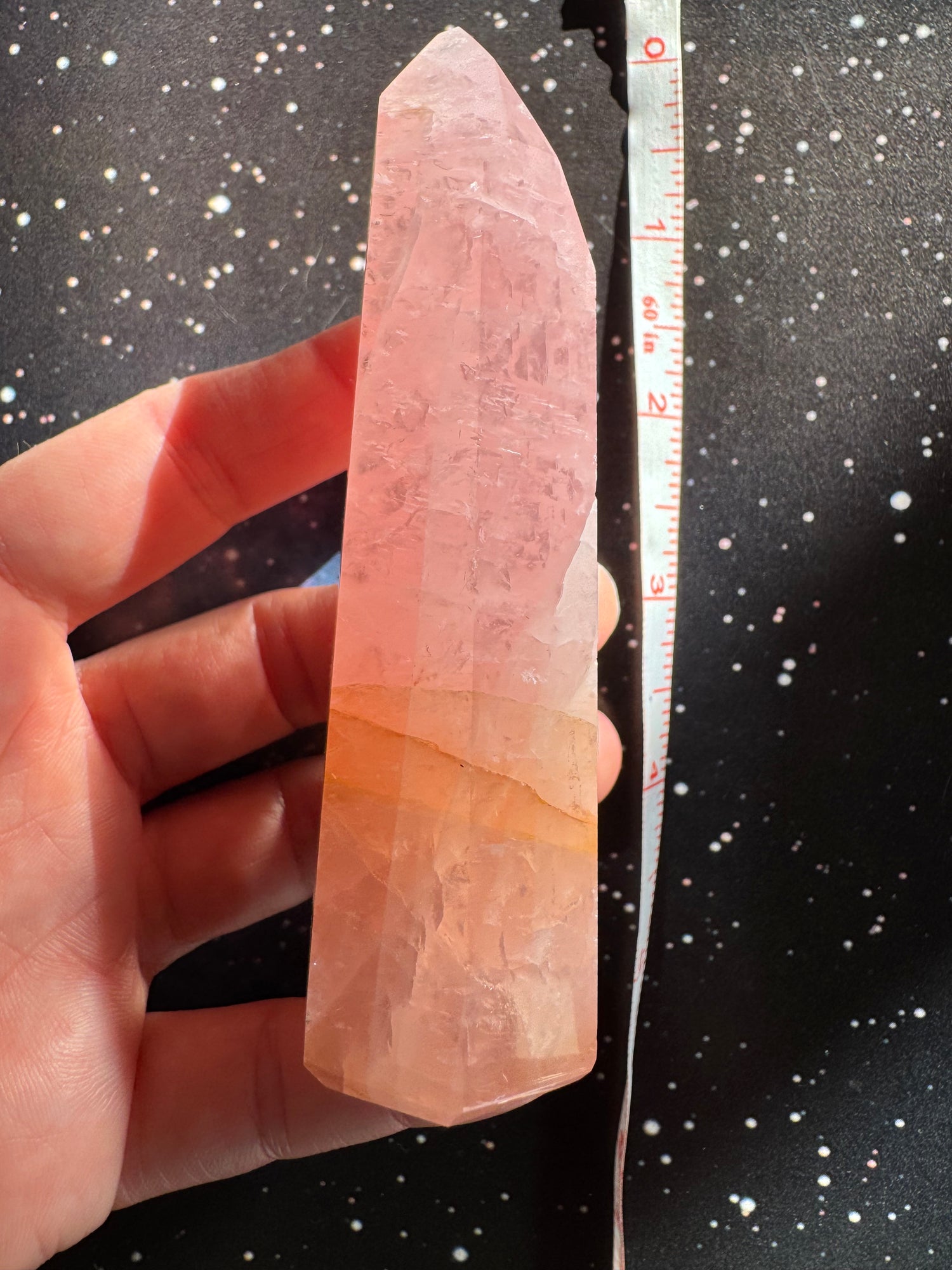 Rose Quartz w/ Golden Healer Tower 184 g Brazil - Moon Room Shop and Wellness