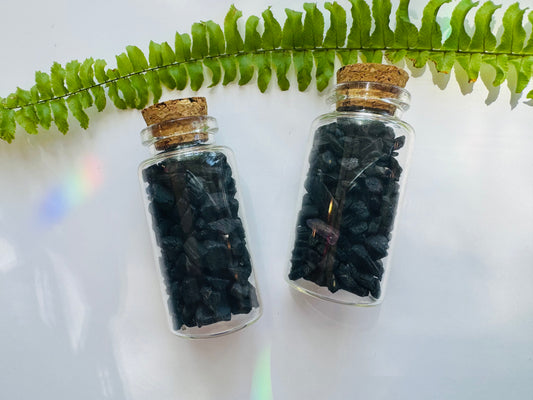 Black Tourmaline Raw Gem Chip 25 ml Glass Jar - Moon Room Shop and Wellness