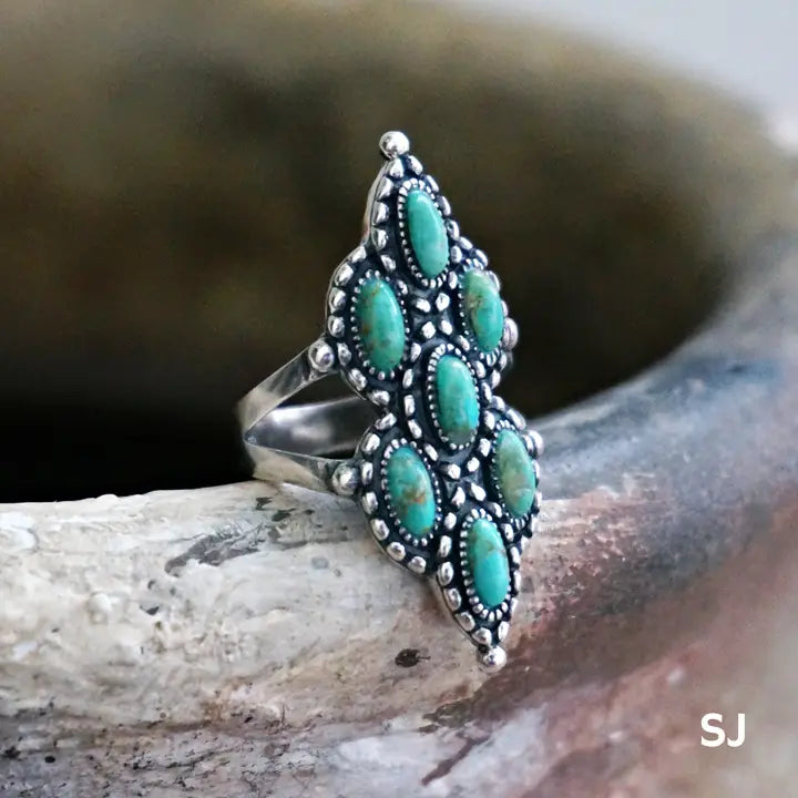 Achillies Turquoise Silver Plated Ring Adjustable