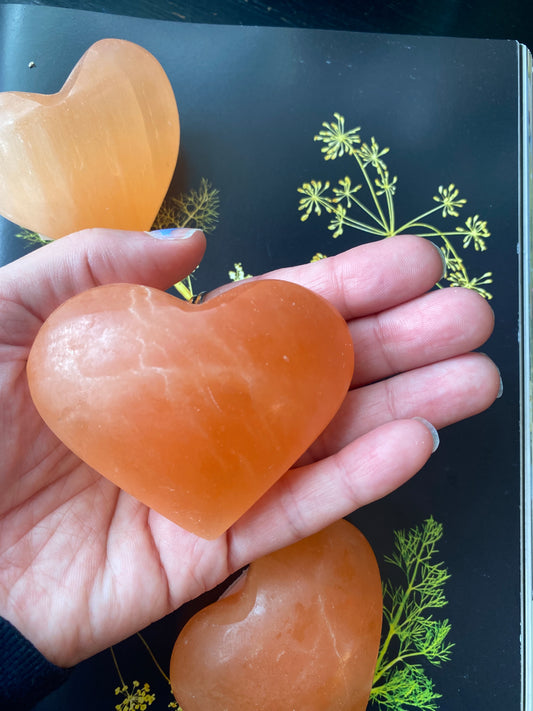 Peach Selenite Heart - Moon Room Shop and Wellness