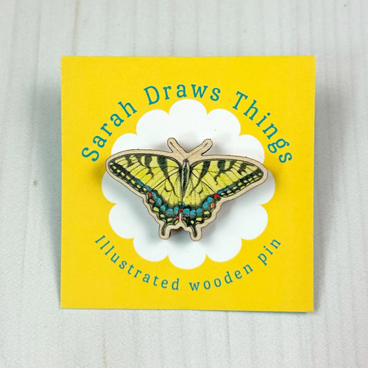Tiger Swallowtail - 1.5" Illustrated Wooden Pin - Moon Room Shop and Wellness