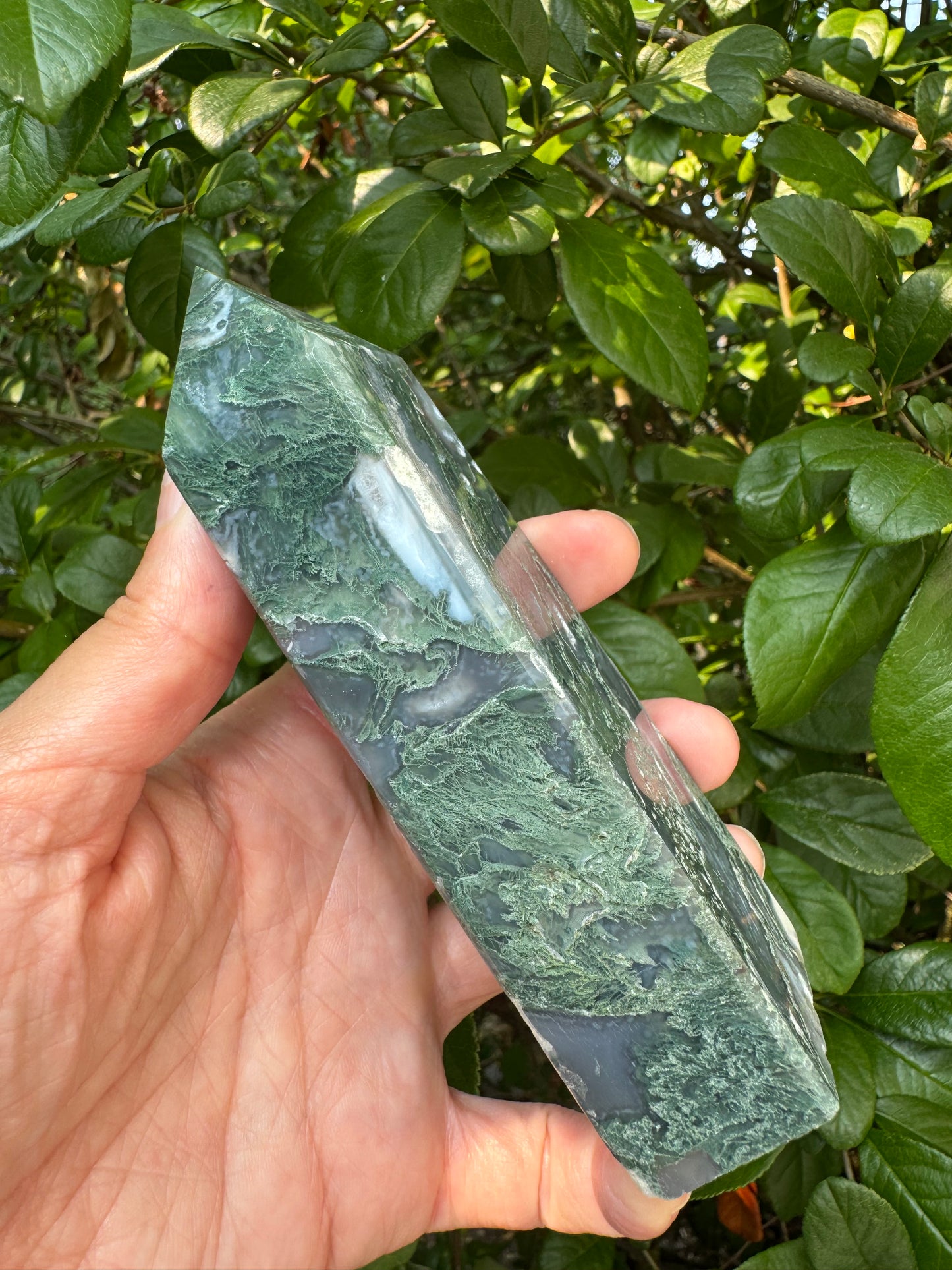 Moss Agate Tower 314 g - Moon Room Shop and Wellness