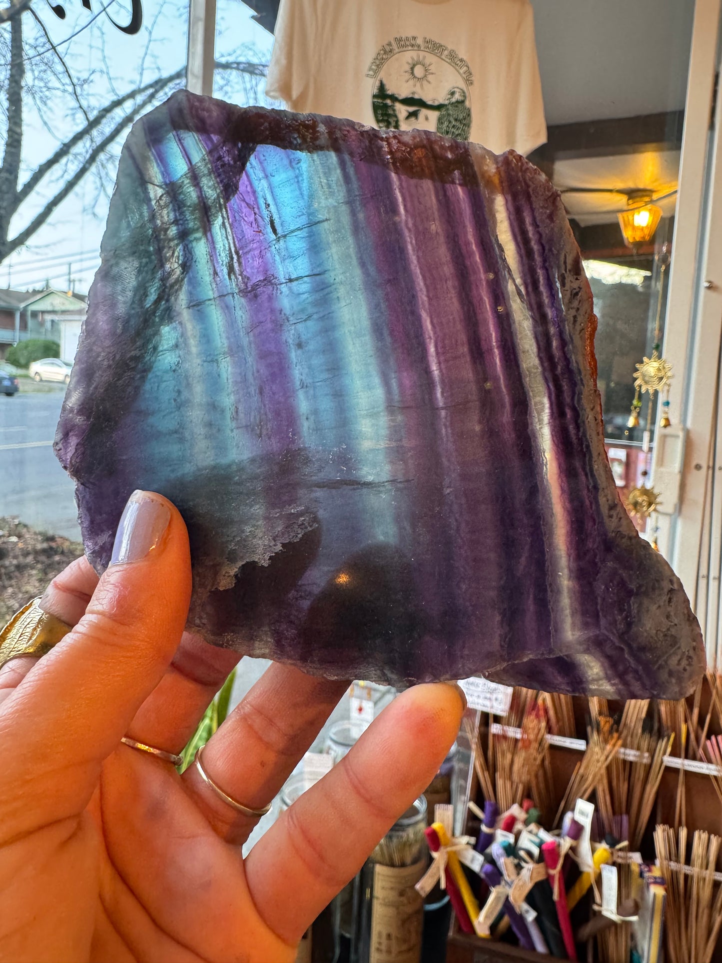 Rainbow Fluorite Slab 318 g with Stand Beauty!