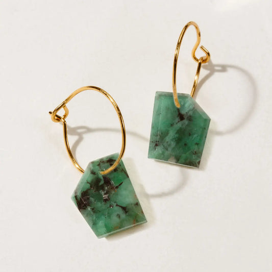 Emerald- 14Kt Sterling Silver Geometry Mini Hoop Earrings - Moon Room Shop and Wellness