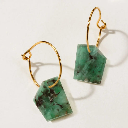 Emerald -14Kt Sterling Silver Geometry Mini Hoop Earrings