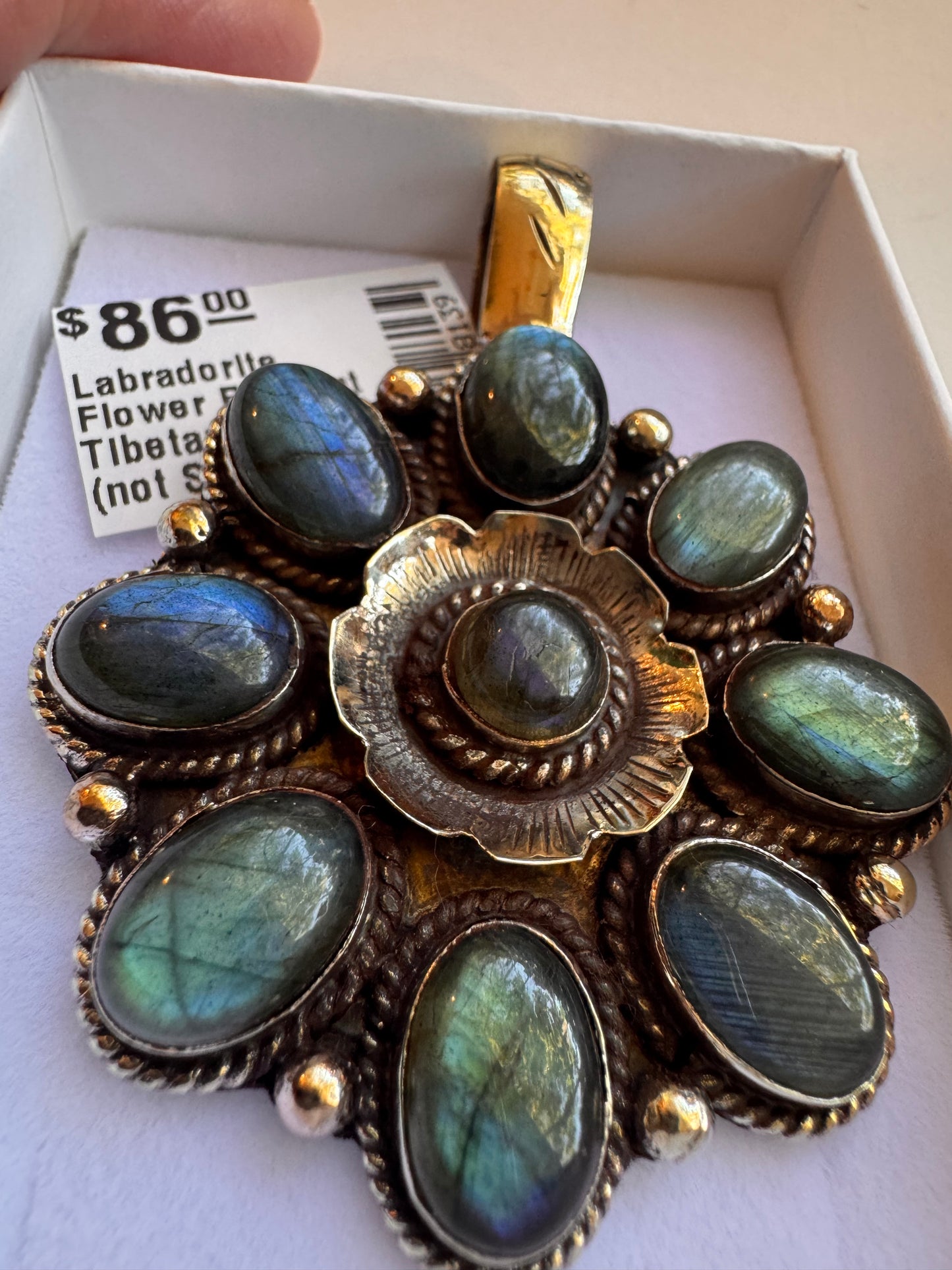 Labradorite Flower Pendant Tibetan Silver (not Sterling )