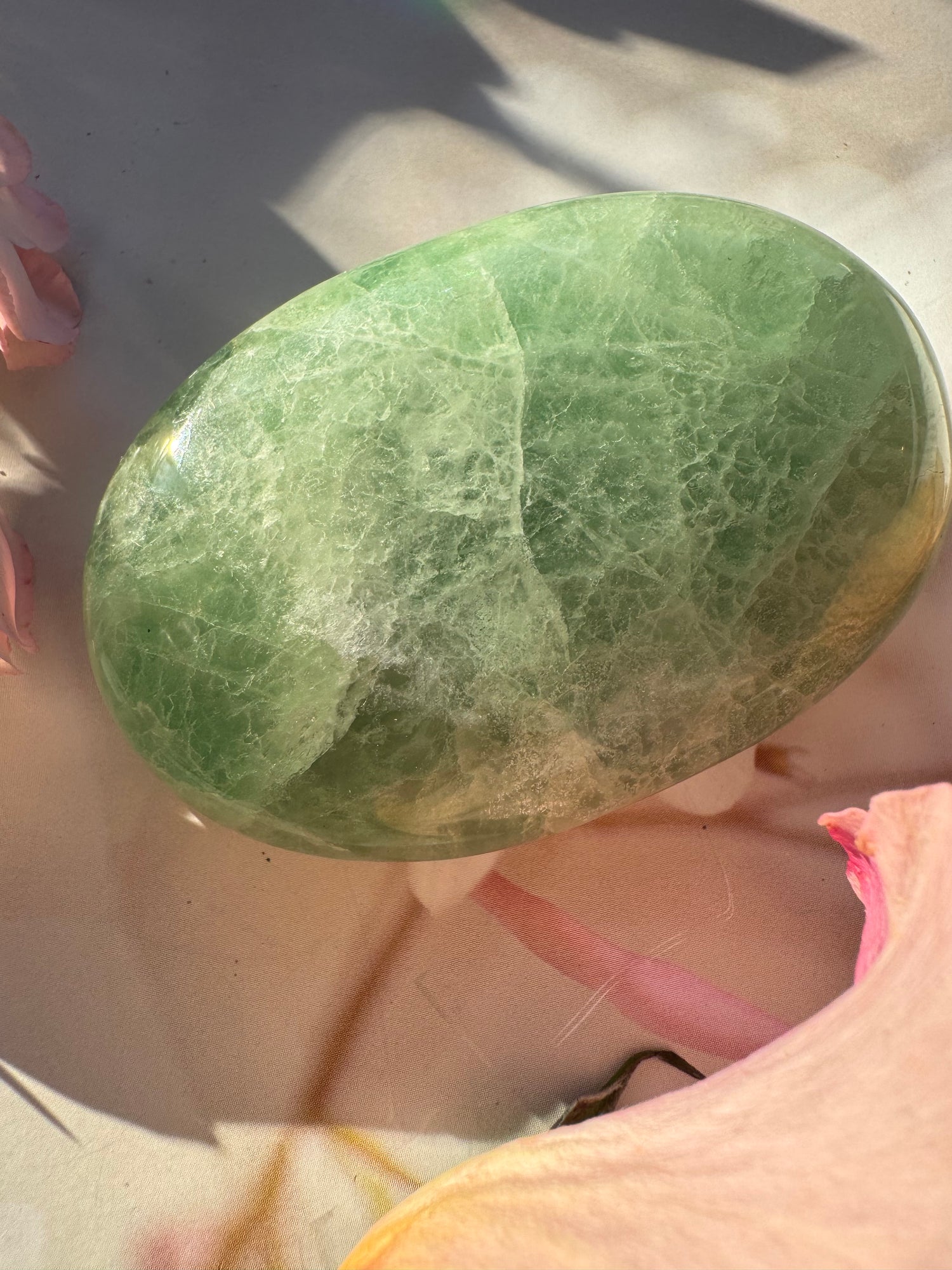 Green Fluorite Palmstone 162 g - Moon Room Shop and Wellness