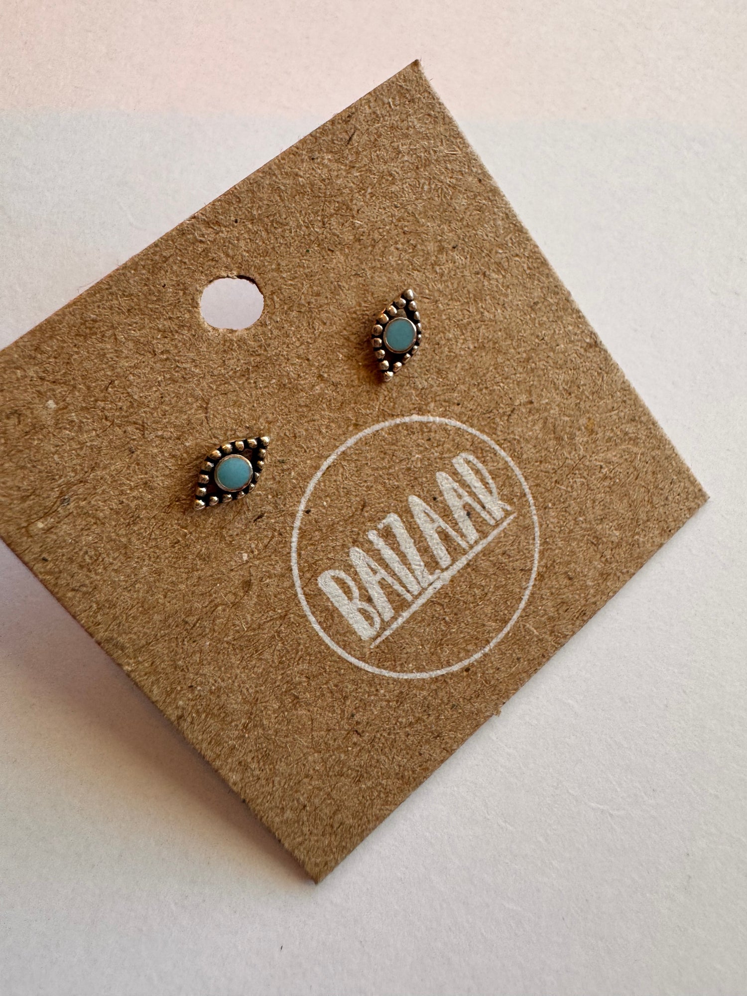 Turquoise Sterling Silver Evil Eye Stud Earrings - Moon Room Shop and Wellness