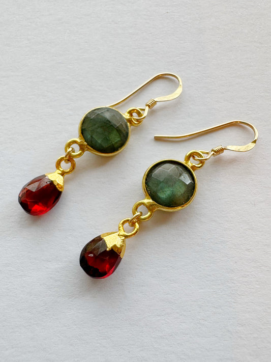 Labradorite + Garnet Gold Fill Earrings - Moon Room Shop and Wellness